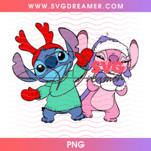 Stitch Reindeer Antlers Dancing With Angel Sweethearts PNG, Romantic Tropical Christmas Holiday PNG Shirt Design