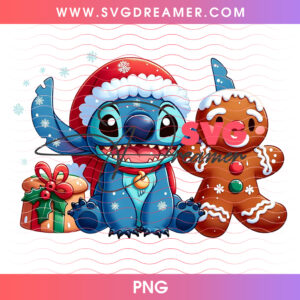 Stitch Santa With Gingerbread Man Friend Christmas Gifts PNG, Cute Disney Holiday Buddy Baking Scene PNG Shirt Design