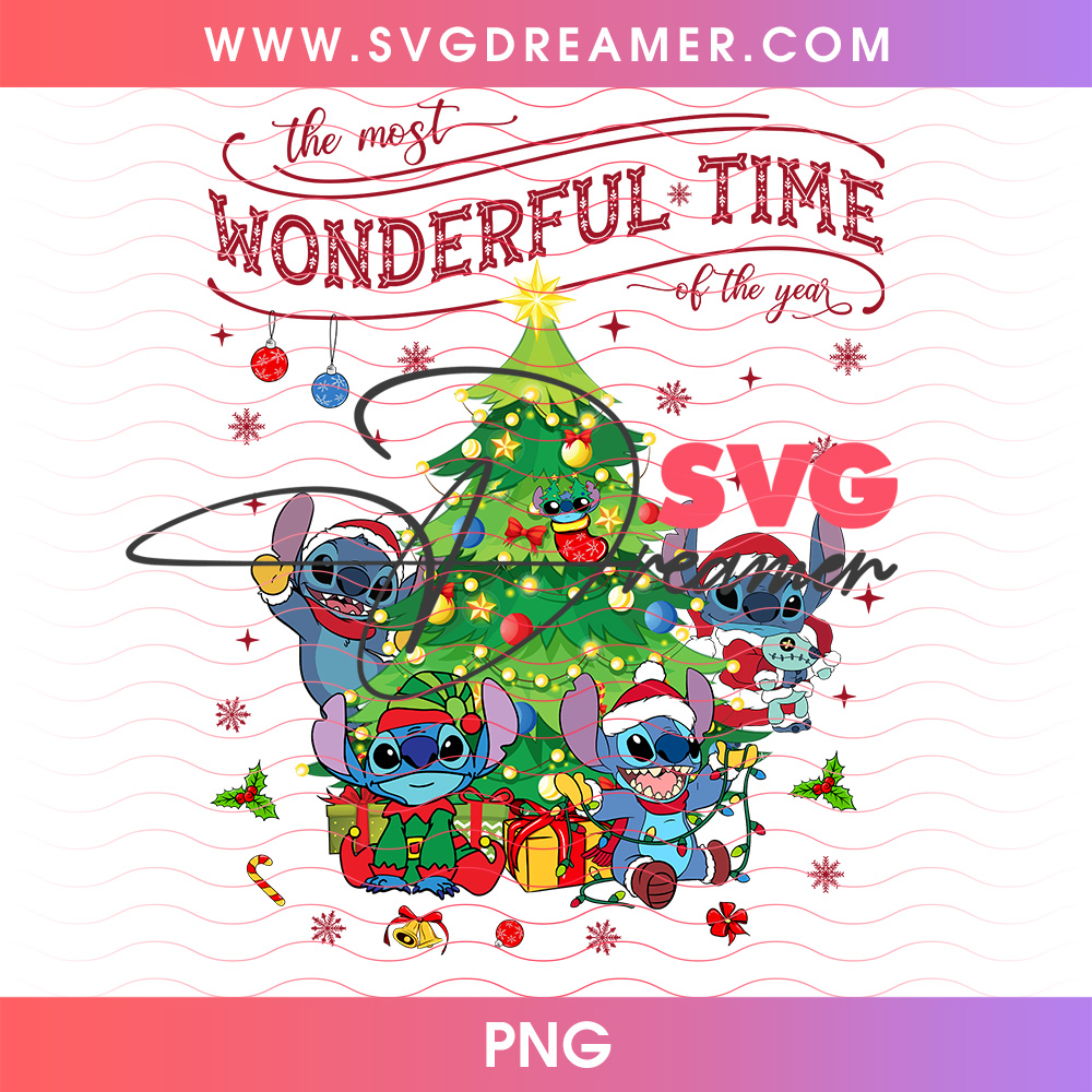 Stitch The Most Wonderful Time Of The Year Holiday Tree PNG, Cute Stitch Christmas Lights Present PNG Shirt Design 2 Stitch The Most Wonderful Time Of The Year Holiday Tree PNG, Cute Stitch Christmas Lights Present PNG Shirt Design