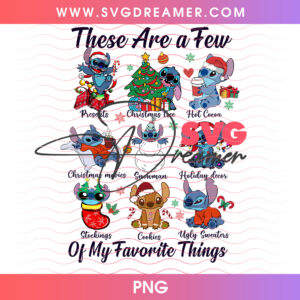 Stitch These Are A Few Of My Favorite Things Christmas PNG, Funny Stitch Holiday Coffee Tree PNG Shirt Design