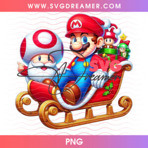 Super Mario And Santa Toad Holiday Sleigh Gift Delivery PNG, Nintendo Christmas Gaming Duo Winter PNG Shirt Design