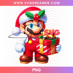 Super Mario Santa Holding Christmas Present Super Star PNG, Nintendo Video Game Holiday Gamer PNG Shirt Design