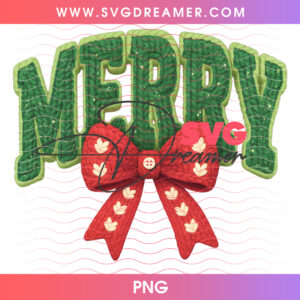 Textured Rib Knit Merry Christmas Red Button Bow PNG