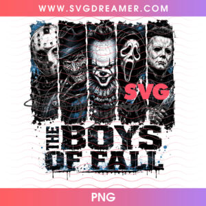 The Boys Of Fall Black And White Monochrome Slasher Killers PNG, Jason Pennywise Ghostface Michael Myers Horror PNG Shirt Design