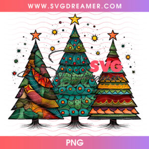 Three Aztec Patterned Christmas Trees Golden Star Boho PNG, Rustic Southwestern Holiday Evergreens PNG Shirt Design