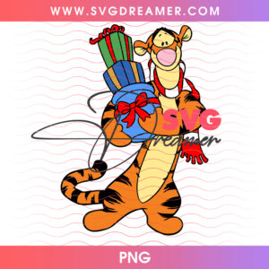 Tigger Holding Christmas Presents Holiday Gifts PNG, Bouncing Tigger Present Stack PNG Shirt Design
