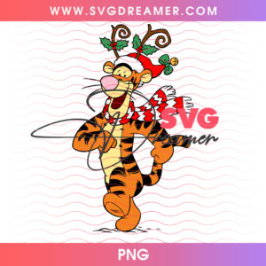 Tigger Reindeer Antlers Santa Hat Prancing PNG, Festive Tigger Jingle Bells Holiday PNG Shirt Design
