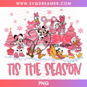 Tis The Season Disney Pink Christmas Squad PNG, Mickey And Friends Tis The Season PNG Shirt Design