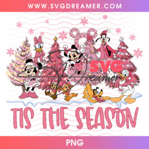 Tis The Season Disney Pink Holiday Friends PNG, Retro Disney Tis The Season Holiday PNG Shirt Design