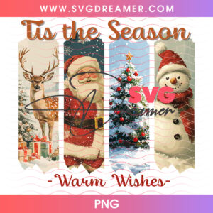Tis The Season Warm Wishes Retro Holiday Character Panels PNG, Vintage Santa Snowman Reindeer Christmas PNG Shirt Design