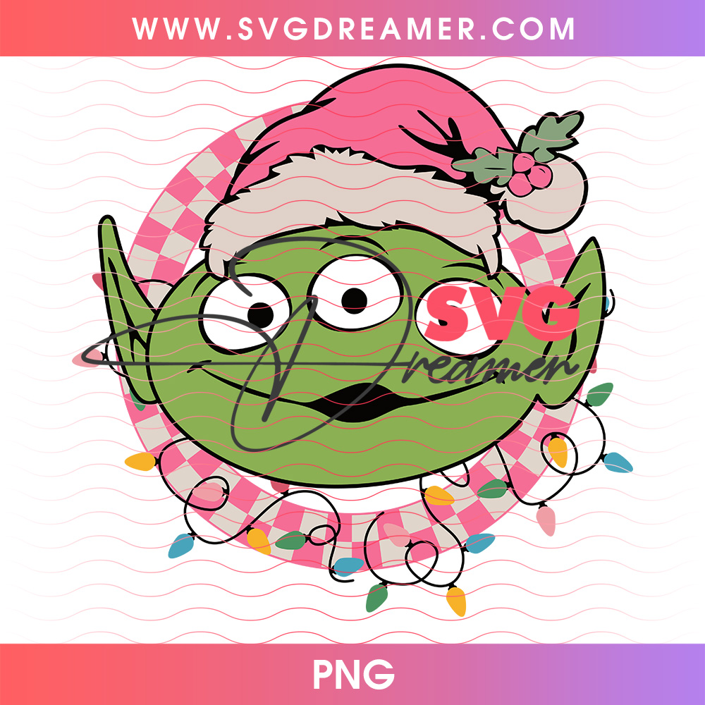 Toy Story Alien Pink Checkered Wreath Christmas PNG, Little Green Men Santa Hat Holiday PNG Shirt Design 2 Toy Story Alien Pink Checkered Wreath Christmas PNG, Little Green Men Santa Hat Holiday PNG Shirt Design