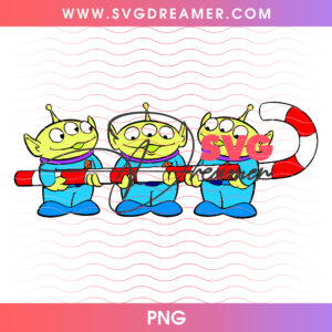 Toy Story Aliens Holding Giant Candy Cane PNG, Cute Little Green Men Holiday Sweet Treat PNG Shirt Design