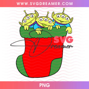 Toy Story Aliens In Christmas Stocking PNG, Cute Alien Green Little Men Holiday Stocking PNG Shirt Design