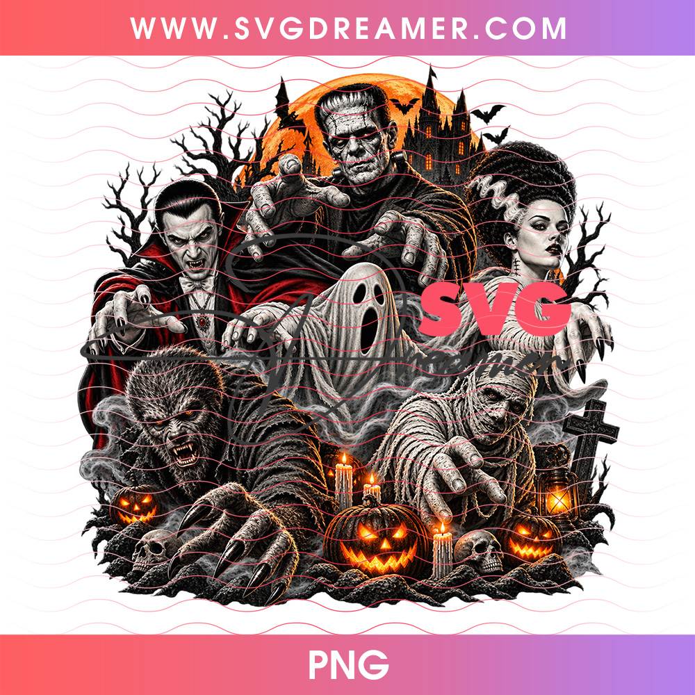 Universal Classic Monsters Graveyard Cemetery Gathering PNG, Frankenstein Bride Werewolf Mummy Dracula PNG Shirt Design 2 Universal Classic Monsters Graveyard Cemetery Gathering PNG, Frankenstein Bride Werewolf Mummy Dracula PNG Shirt Design