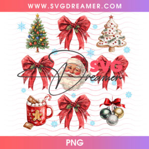Vintage Christmas Collage Santa Mug Gingerbread Tree Bows PNG, Retro Nostalgic Holiday Elements PNG Shirt Design