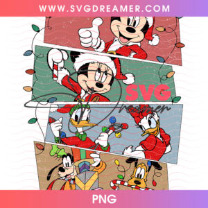 Vintage Comic Strip Disney Christmas Holiday Lights PNG, Mickey And Friends Retro Panels PNG Shirt Design