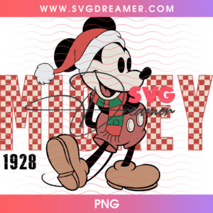 Vintage Distressed Mickey Mouse Santa Hat Christmas PNG, Retro Mickey Holiday Winter Face PNG Shirt Design