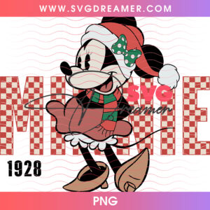 Vintage Distressed Minnie Mouse Santa Hat Christmas PNG, Retro Minnie Holiday Winter Face PNG Shirt Design