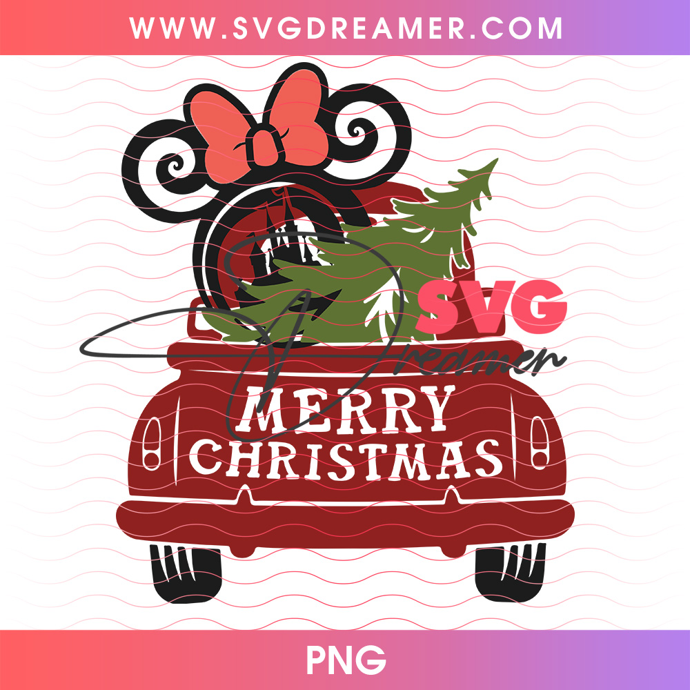 Vintage Red Truck Merry Christmas Minnie Bow Pine Tree PNG 2 Vintage Red Truck Merry Christmas Minnie Bow Pine Tree PNG