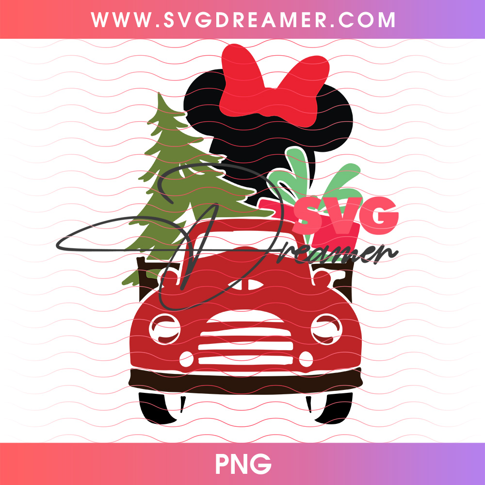 Vintage Red Truck Minnie Mouse Red Bow Christmas Tree PNG 2 Vintage Red Truck Minnie Mouse Red Bow Christmas Tree PNG