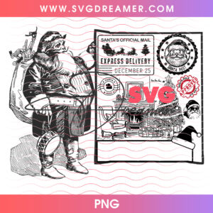 Vintage Santa Claus Carrying Toy Sack By Hearth Png PNG