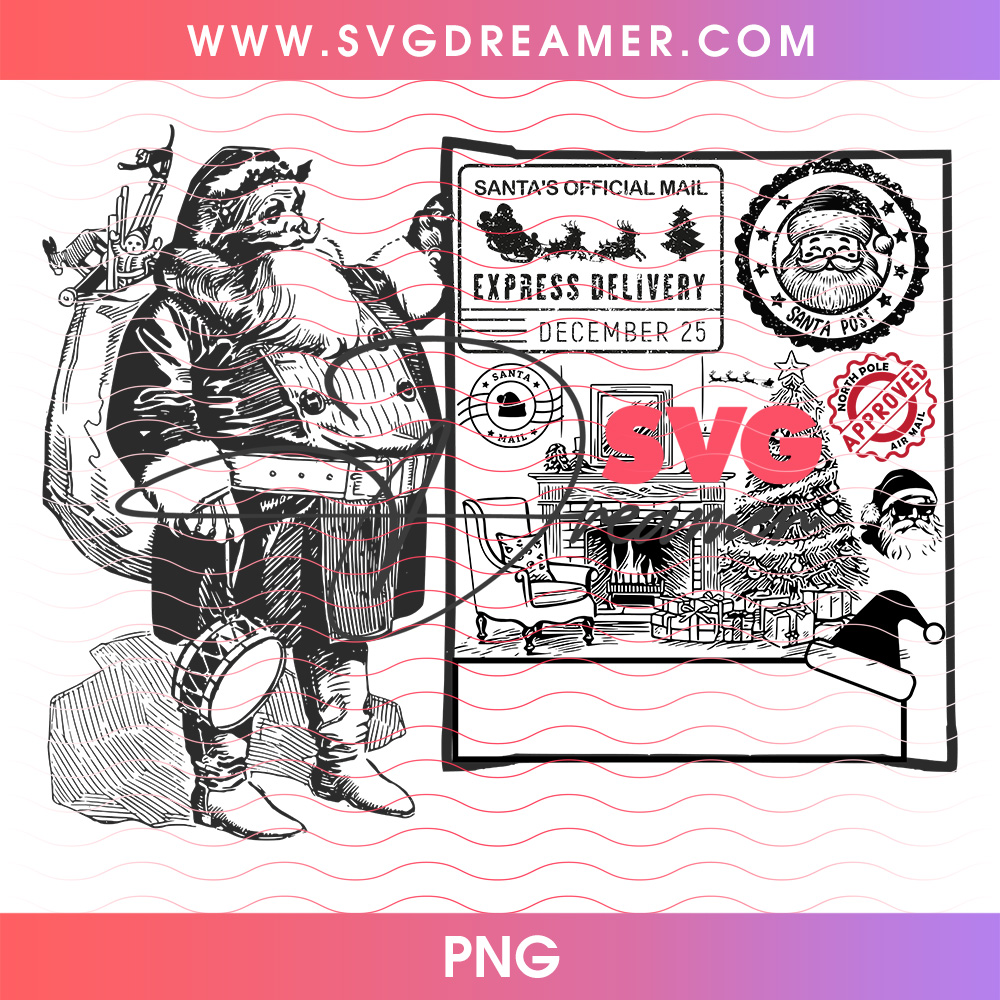 Vintage Santa Claus Carrying Toy Sack By Hearth Png PNG 2 Vintage Santa Claus Carrying Toy Sack By Hearth Png PNG