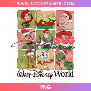Walt Disney World Toy Story Christmas Character Grid Box PNG, Woody Buzz Rex Holiday Portrait Frame PNG Shirt Design