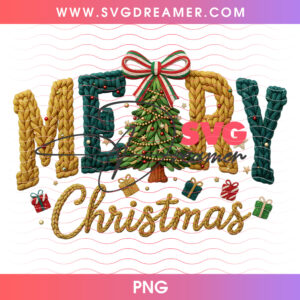 Warm Mustard And Pine Knitted Merry Christmas Tree PNG