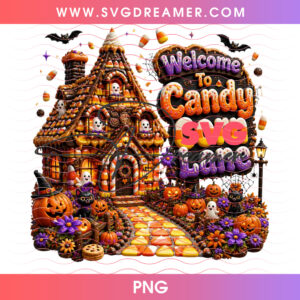 Welcome To Candy Corn Lane Haunted Gingerbread Cottage PNG, Sweet Spooky Village Jack O Lantern Autumn Scene PNG Shirt Design