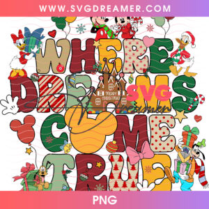 Where Dreams Come True Gingerbread Castle Balloons PNG, Mickey Christmas Squad Holiday Treats PNG Shirt Design