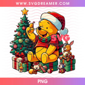 Winnie The Pooh And Piglet Beside Christmas Tree PNG, Classic Hundred Acre Wood Holiday Gifts PNG Shirt Design