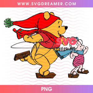 Winnie The Pooh And Piglet Ice Skating Together PNG, Pooh And Piglet Winter Gliding PNG Shirt Design