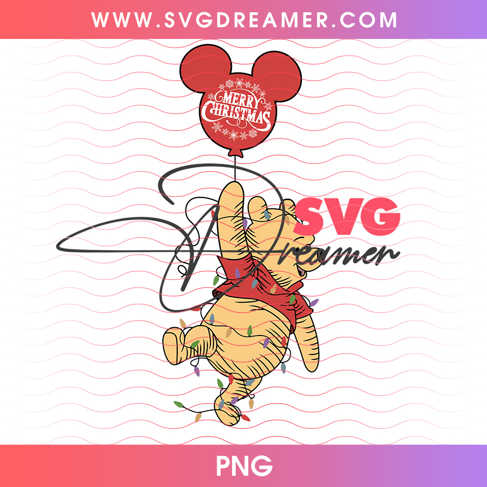 Winnie The Pooh Christmas Floating Mickey Ear Balloon PNG, Pooh Wrapped In Holiday Lights Merry Christmas PNG Shirt Design 2 Winnie The Pooh Christmas Floating Mickey Ear Balloon PNG, Pooh Wrapped In Holiday Lights Merry Christmas PNG Shirt Design