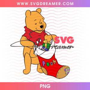 Winnie The Pooh Christmas Stocking Presents PNG, Pooh Bear Holiday Stocking Stuffer PNG Shirt Design