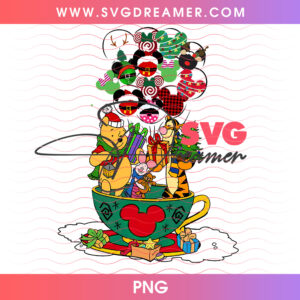 Winnie The Pooh Christmas Teacup Floating Balloons Holiday PNG, Pooh And Friends Festive Teacup PNG Shirt Design