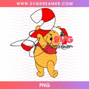 Winnie The Pooh Giant Candy Cane Christmas PNG, Vintage Pooh Santa Mistletoe Hat PNG Shirt Design