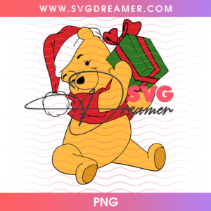 Winnie The Pooh Holding Christmas Gift Box PNG, Pooh Bear Wrapped Present Holiday PNG Shirt Design