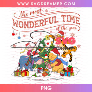 Winnie The Pooh Most Wonderful Time Of The Year Tree PNG, Pooh And Friends Christmas Tree Holiday PNG Shirt Design