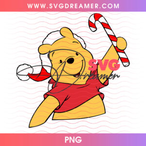 Winnie The Pooh Santa Hat Candy Cane Christmas PNG, Cute Pooh Bear Holiday PNG Shirt Design