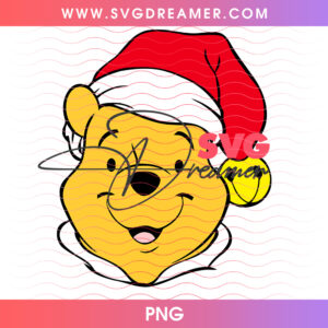 Winnie The Pooh Santa Hat Portrait Face PNG, Classic Pooh Bear Christmas Portrait PNG Shirt Design