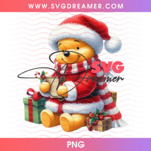 Winnie The Pooh Santa Reading Holiday Letter Wishlist PNG, Classic Pooh Bear Christmas Presents Winter PNG Shirt Design