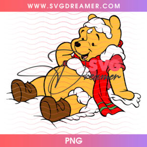 Winnie The Pooh Sitting In Snow Winter Chill PNG, Pooh Bear Snowdrift Relaxing PNG Shirt Design