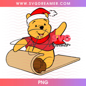 Winnie The Pooh Sledding Winter Snow Toboggan PNG, Pooh Bear Christmas Sled PNG Shirt Design