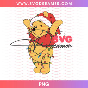 Winnie The Pooh Tangled In Christmas Tree Lights PNG, Cute Bear Holiday Festive Lighting PNG Shirt Design