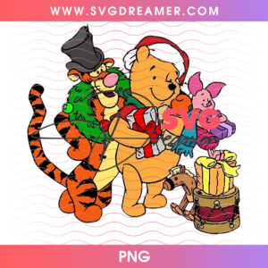 Winnie The Pooh Tigger Piglet Christmas Gift Exchange PNG, Classic Disney Friends Holiday Presents PNG Shirt Design