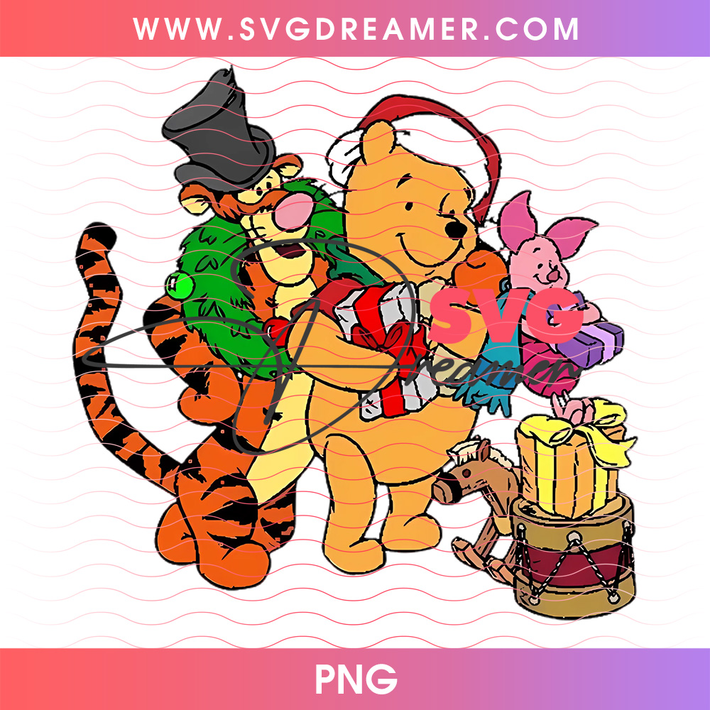 Winnie The Pooh Tigger Piglet Christmas Gift Exchange PNG, Classic Disney Friends Holiday Presents PNG Shirt Design 2 Winnie The Pooh Tigger Piglet Christmas Gift Exchange PNG, Classic Disney Friends Holiday Presents PNG Shirt Design