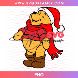 Winnie The Pooh Winter Boots Red Scarf Christmas PNG, Pooh Santa Hat Snow Boots PNG Shirt Design